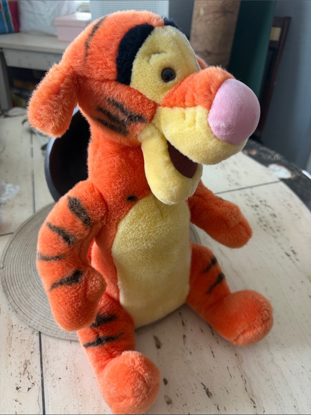 Disney Orange and Yellow Tigger Plush with Pink Nose